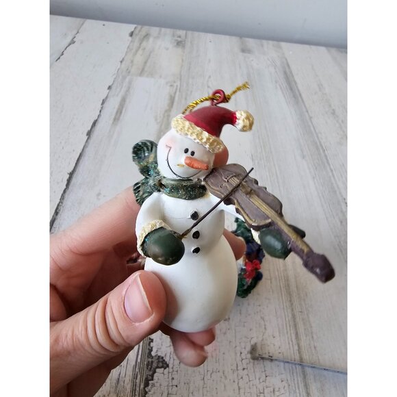 Snowman tree ornament country folk art set candy cane violin Xmas tree - Picture 9 of 10
